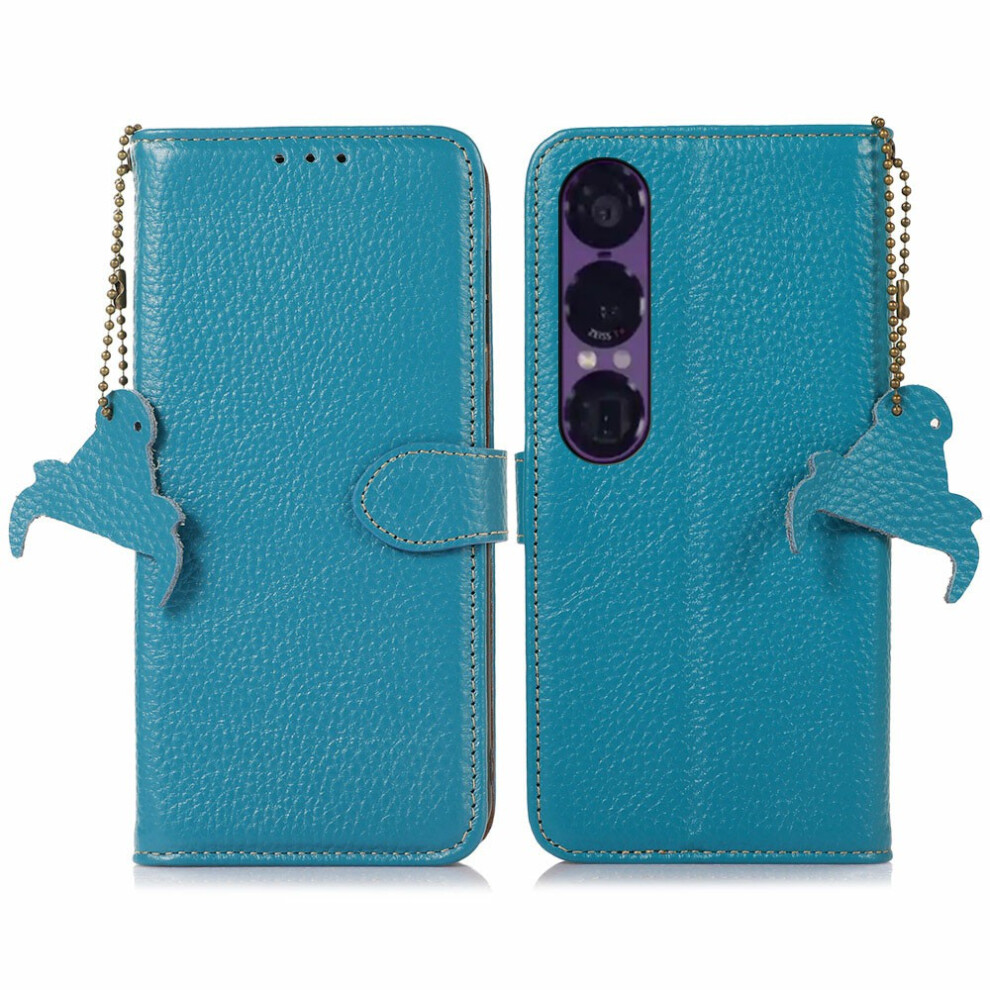 (Blue) For Sony Xperia 1 Vii Case Rfid Blocking Genuine Cow Leather Phone Cover Litchi Texture Blue 6914299417804