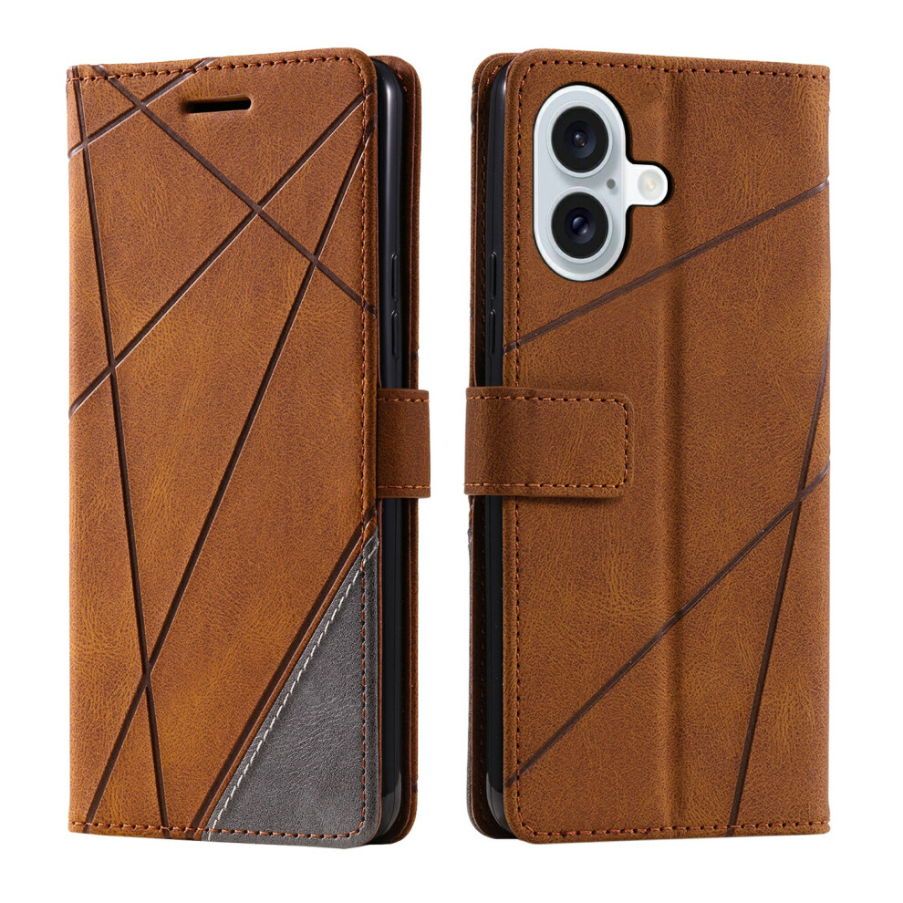 (Brown) For Iphone 17 Case Imprinted Lines Pu Leather Splicing Wallet Phone Cover Brown 6914292638961