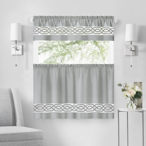 Achim Paige light filtering tier and valance set silver 55