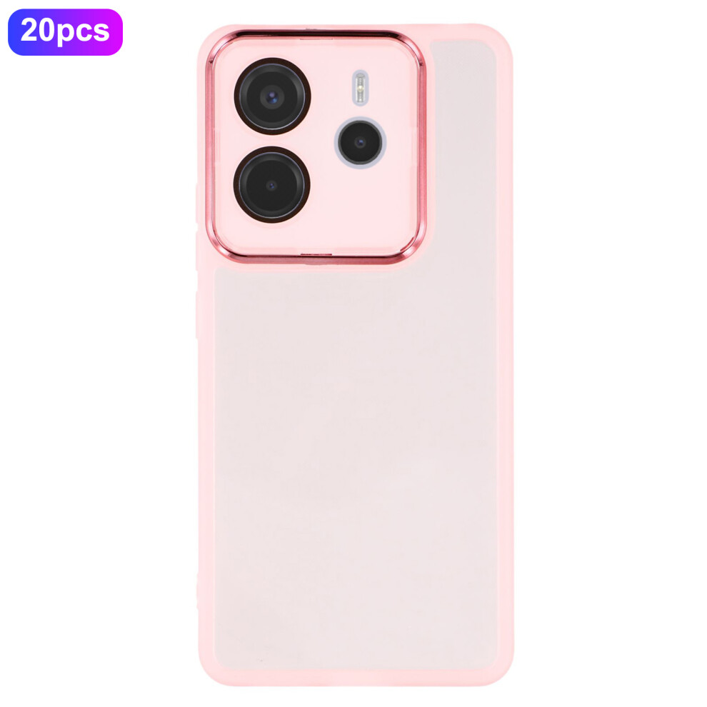 (Transparent ) Bulk Purchasing 20Pcs For Xiaomi Redmi Note 14 4G (164.84Mm) Case Electroplated Camera Frame Tpu Phone Cover Precise Cutouts Pink 6914298595862