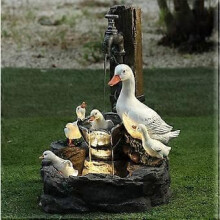 Solar-powered squirrel duck fountain resin garden statue
