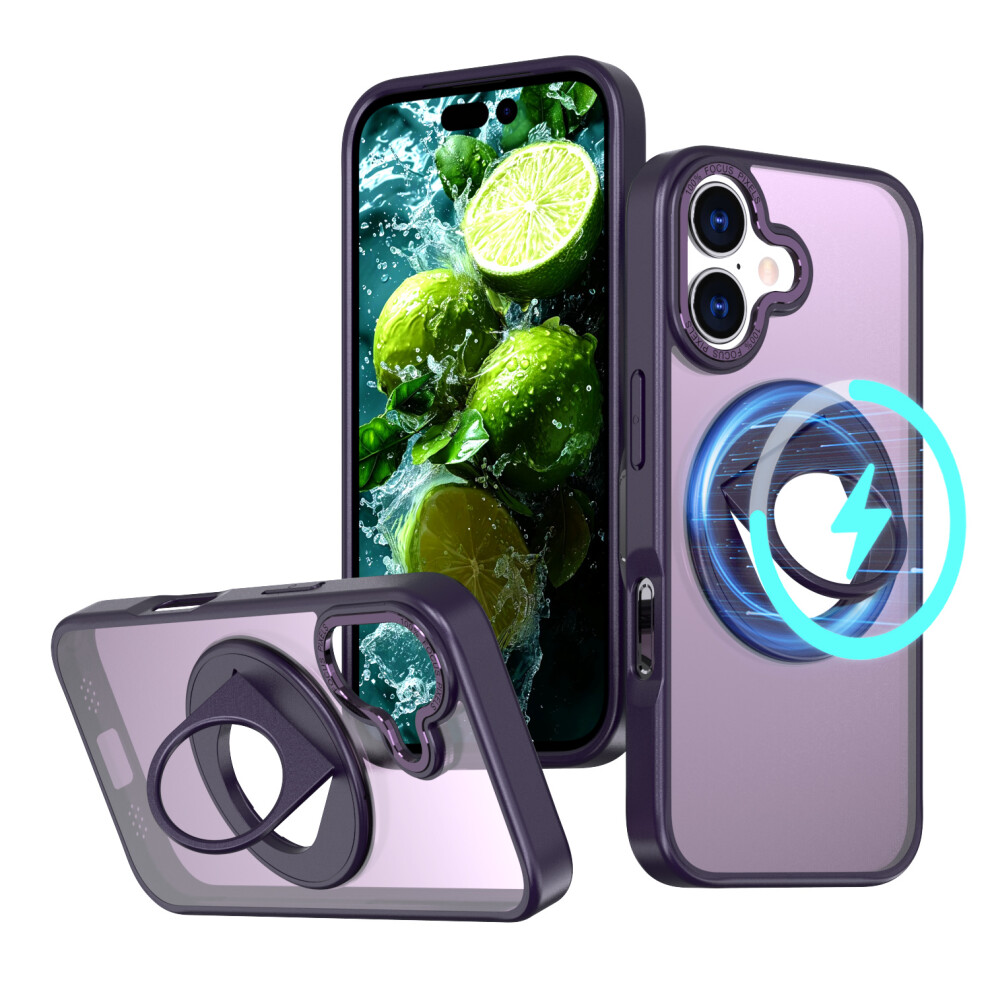 (Purple) For Iphone 17 Clear Back Case Rotating Kickstand Tpu + Pc Phone Cover Compatible With Magsafe Purple 6914296873191