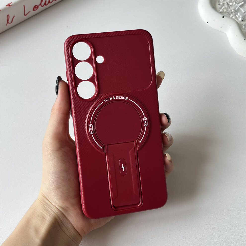 (Red) For Samsung Galaxy S25+ / S24+ Case With Kickstand Carbon Fiber Texture Pc + Tpu Phone Cover Red 6914295301688