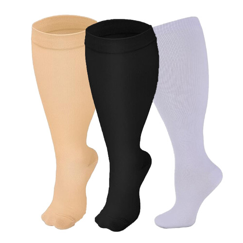 Compression Socks Plus Size 20-30 mmHg Knee High 3 Pairs