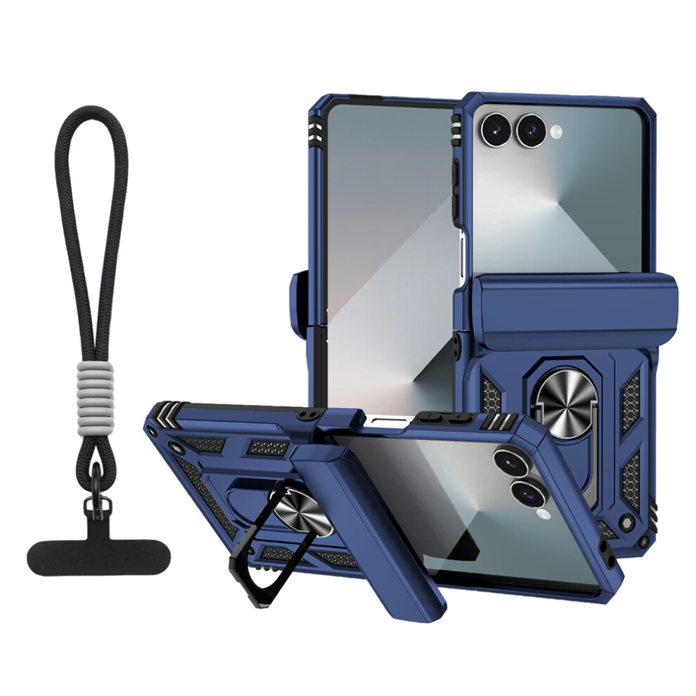 (Blue) For Samsung Galaxy Z Flip7 5G Case With Wrist Strap / Kickstand Hinge Protection Pc + Tpu Phone Cover Blue 6914299945352