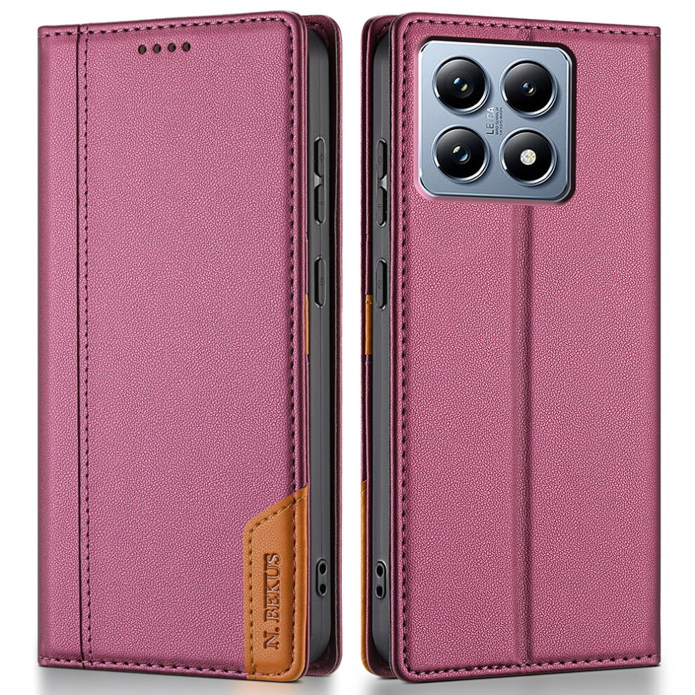 (Wine ) N.bekus P3 For Xiaomi 14T Pro Case Rfid Blocking Wallet Stand Pu Leather Flip Phone Cover Red 6914293534835