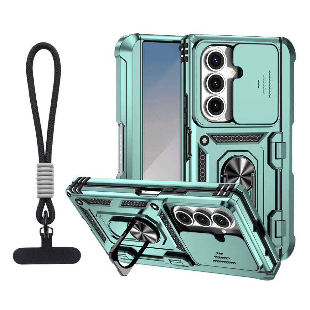 (Blackish ) For Samsung Galaxy Z Fold7 5G Case With Wrist Strap / Kickstand Hinge Protection Pc + Tpu Phone Cover Green 6914295911511