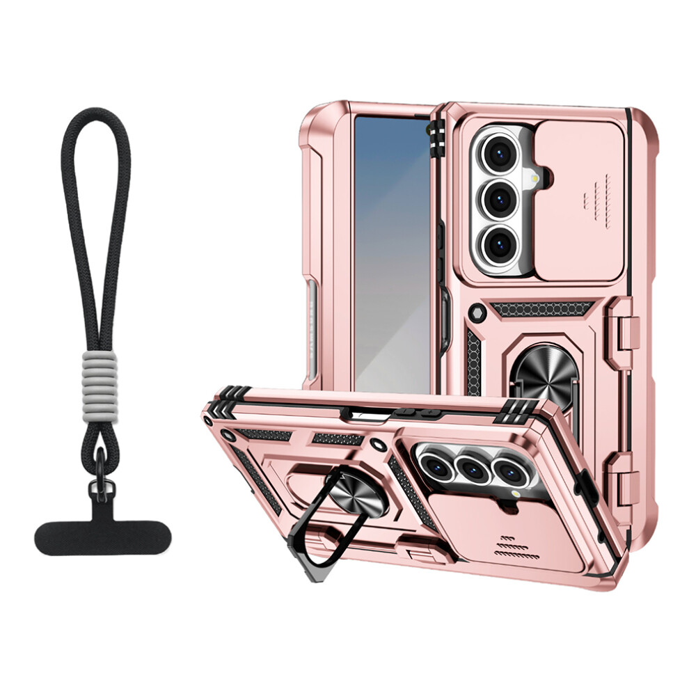 (Rose ) For Samsung Galaxy Z Fold7 5G Case With Wrist Strap / Kickstand Hinge Protection Pc + Tpu Phone Cover Gold 6914292978272
