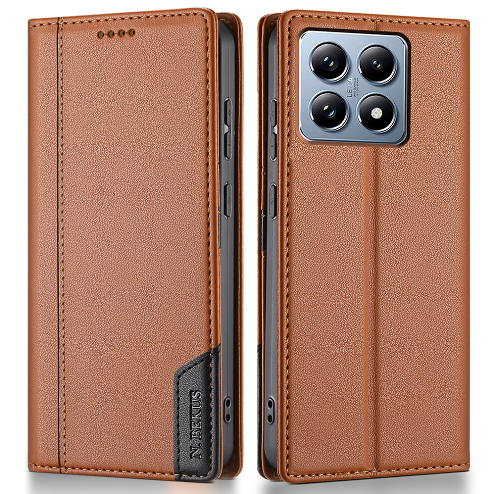 (Brown) N.bekus P3 For Xiaomi 14T Pro Case Rfid Blocking Wallet Stand Pu Leather Flip Phone Cover Brown 6914291753450