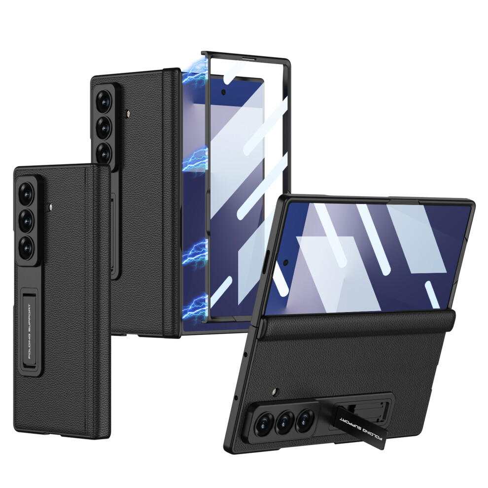 (Black) Gkk For Samsung Galaxy Z Fold7 5G Case With Kickstand Hinge Protection Pc + Tempered Glass Phone Cover Black 6914298616727