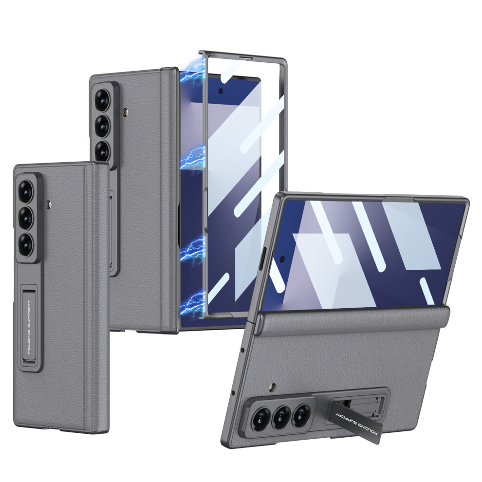 (Grey) Gkk For Samsung Galaxy Z Fold7 5G Case With Kickstand Hinge Protection Pc + Tempered Glass Phone Cover Grey 6914298177372