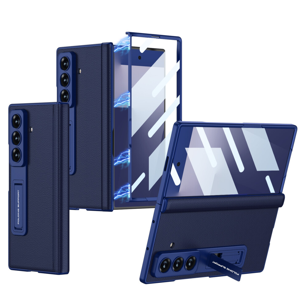 (Midnight ) Gkk For Samsung Galaxy Z Fold7 5G Case With Kickstand Hinge Protection Pc + Tempered Glass Phone Cover Blue 6914293075352
