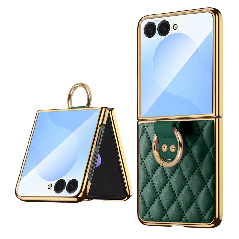 (Blackish ) For Samsung Galaxy Z Flip7 5G Case Rhombus Grid Phone Cover With Tempered Glass Film Green 6914294199668