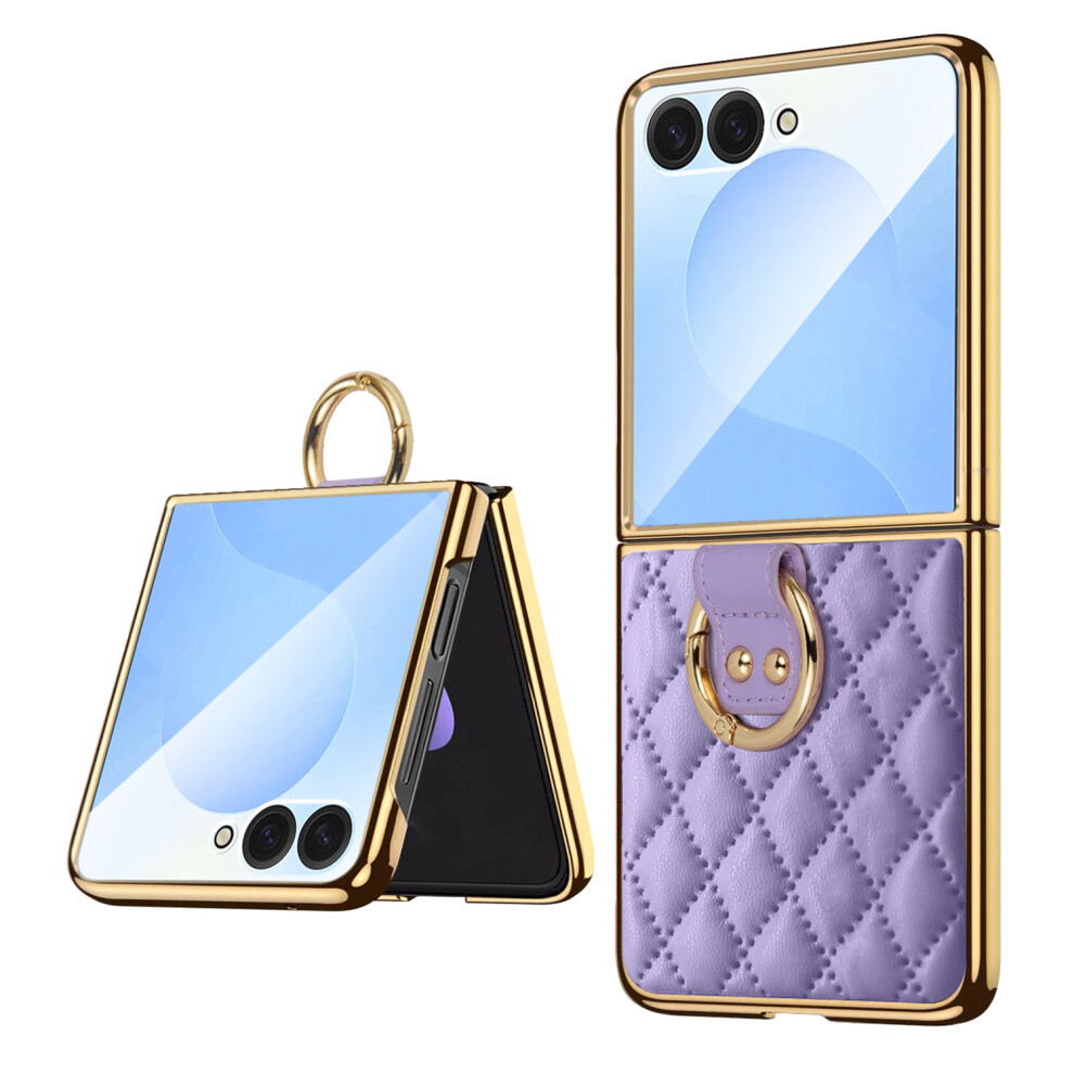 (Purple) For Samsung Galaxy Z Flip7 5G Case Rhombus Grid Phone Cover With Tempered Glass Film Purple 6914297366579