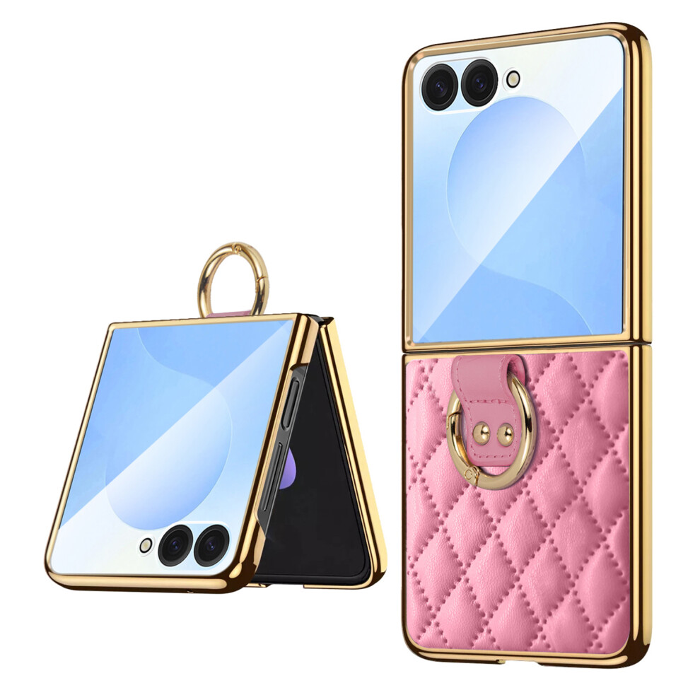 (Pink) For Samsung Galaxy Z Flip7 5G Case Rhombus Grid Phone Cover With Tempered Glass Film Pink 6914299896944