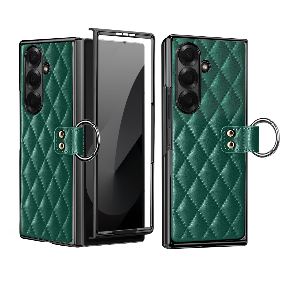 (Blackish ) For Samsung Galaxy Z Fold7 5G Case Rhombus Grid Phone Cover With Tempered Glass Film Green 6914296655964