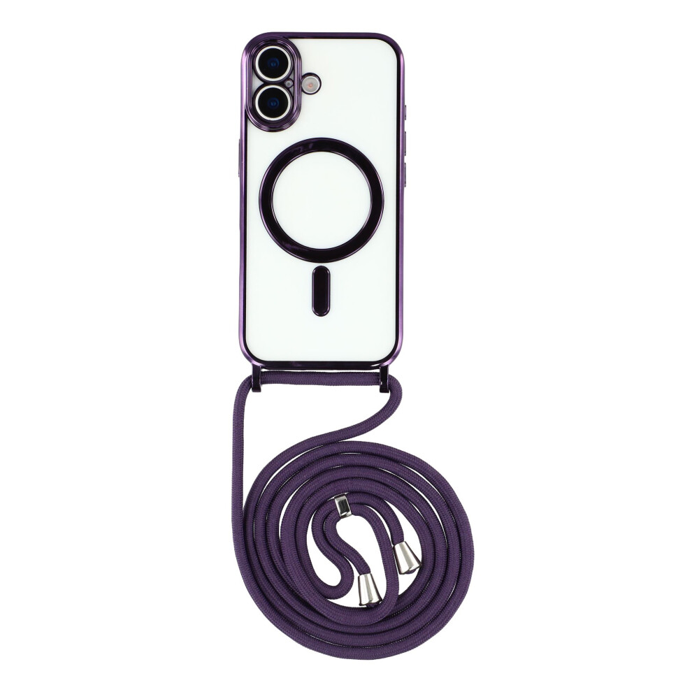 (Purple) For Iphone 17 Case Compatible With Magsafe Electroplating Edge Tpu Phone Cover With Shoulder Strap Purple 6914297233932