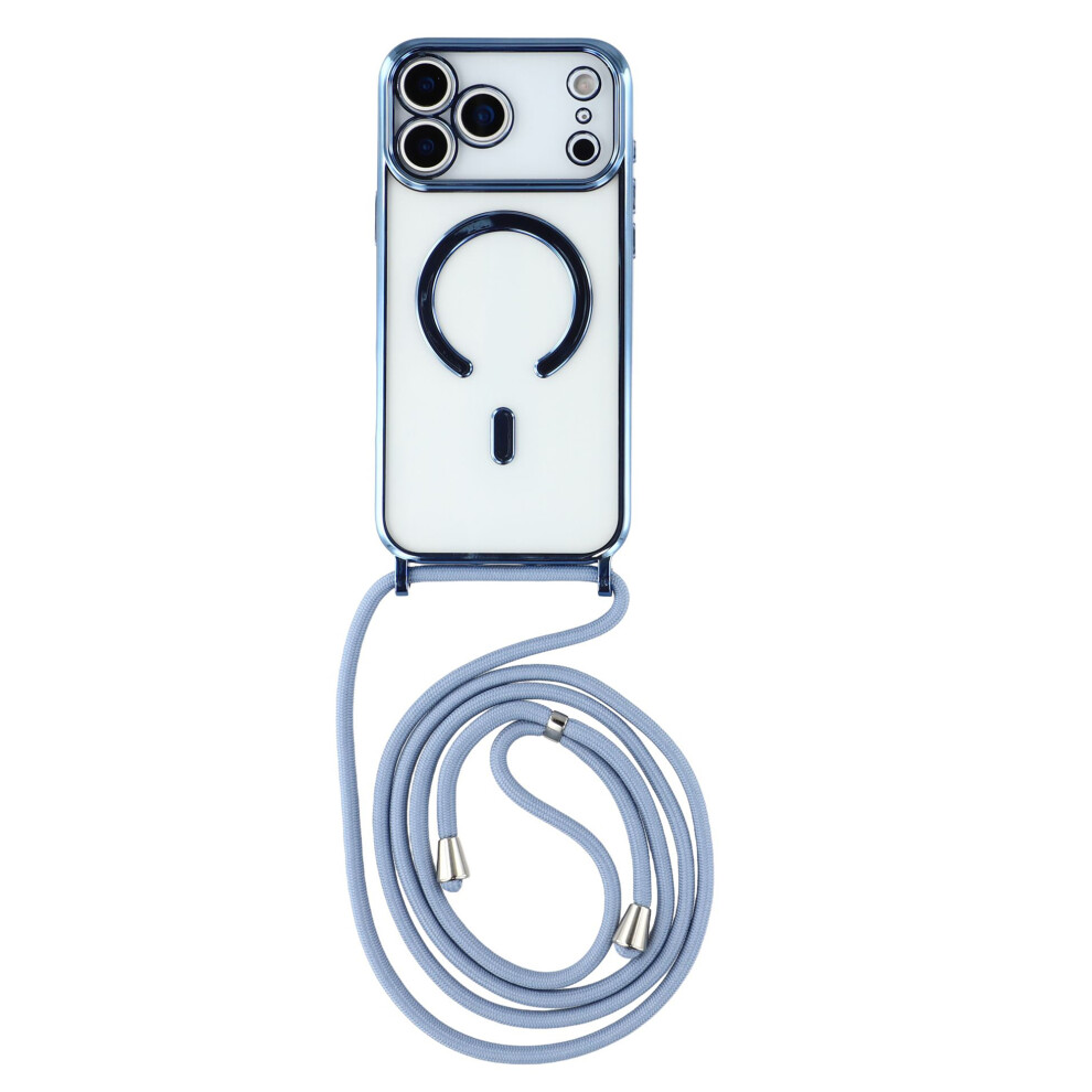 (Blue) For Iphone 17 Pro Case Compatible With Magsafe Electroplating Edge Tpu Phone Cover With Shoulder Strap Blue 6914299230045