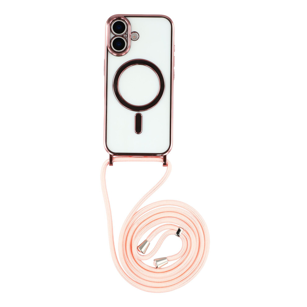 (Pink) For Iphone 17 Case Compatible With Magsafe Electroplating Edge Tpu Phone Cover With Shoulder Strap Pink 6914290033294