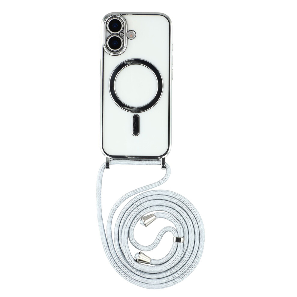(Silver) For Iphone 17 Case Compatible With Magsafe Electroplating Edge Tpu Phone Cover With Shoulder Strap Silver 6914299540588