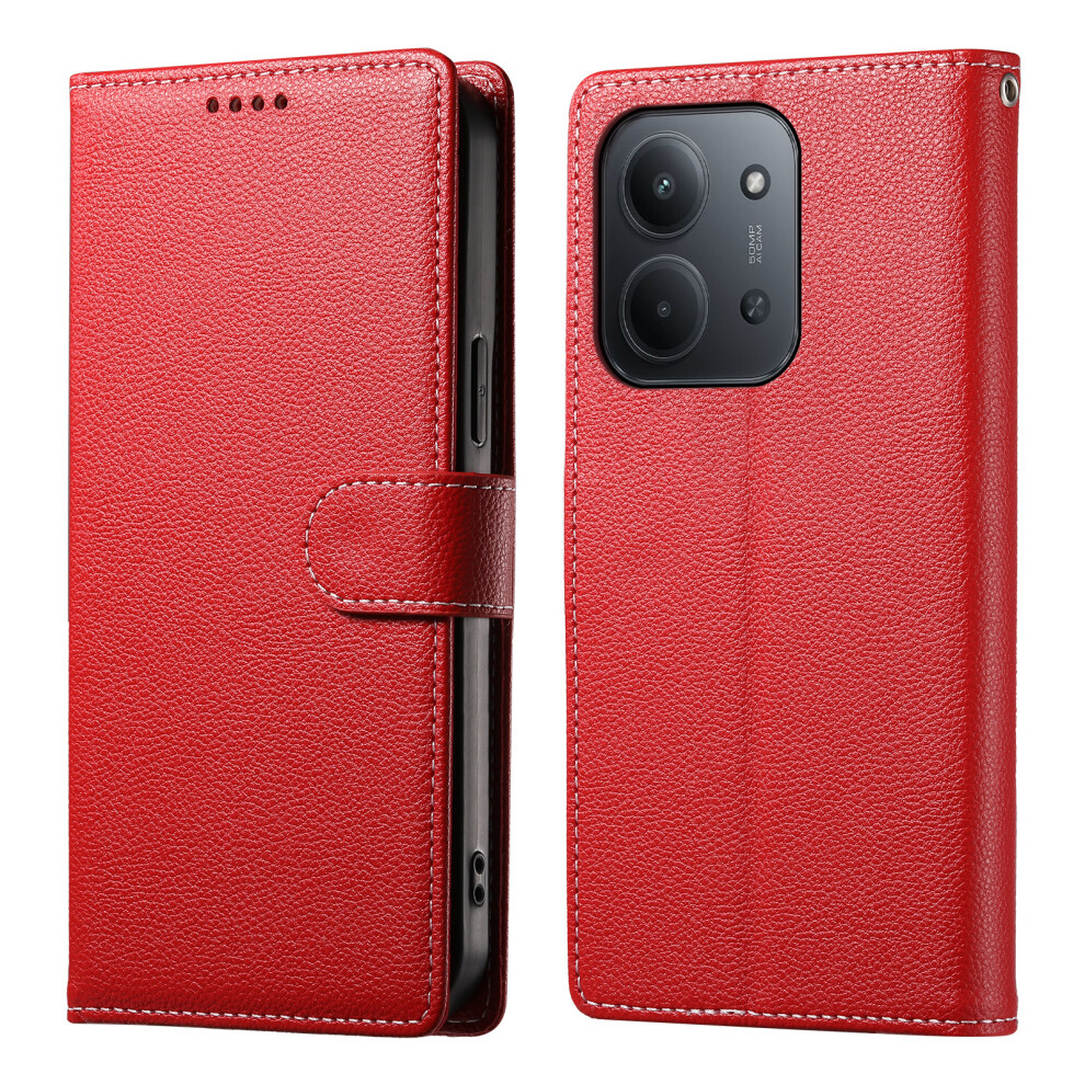 (Red) For Xiaomi Mi 15C 4G (Global) (171Mm) / Poco C85 4G (171Mm) Case Litchi Texture Leather Wallet Phone Cover With Wrist Strap Red 6914291409777