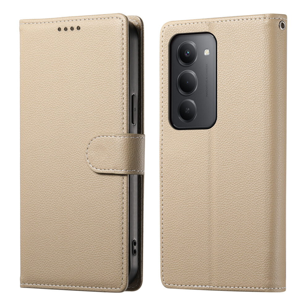 (Apricot) For Xiaomi Redmi 15 5G (Global) (169Mm) Case Magnetic Snap Litchi Texture Leather Wallet Phone Cover With Wrist Strap 6914298754955