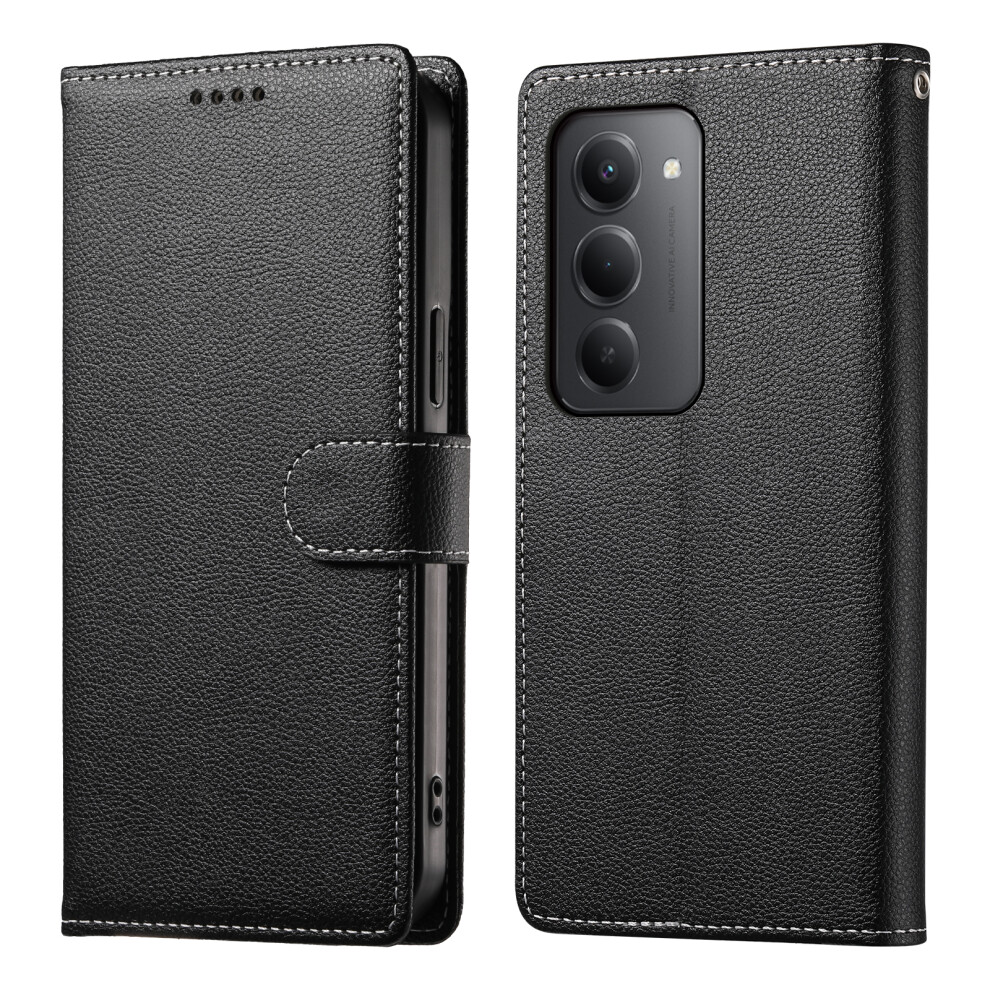 (Black) For Xiaomi Redmi 15 5G (Global) (169Mm) Case Magnetic Snap Litchi Texture Leather Wallet Phone Cover With Wrist Strap Black 6914290596218