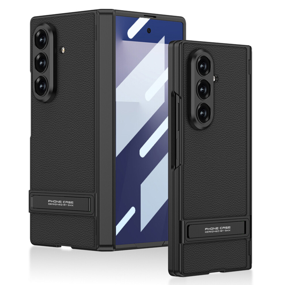 (Black) Gkk For Samsung Galaxy Z Fold7 5G Kickstand Case Hinge Protection Pu Pc Tempered Glass Phone Cover Black 6914296913798