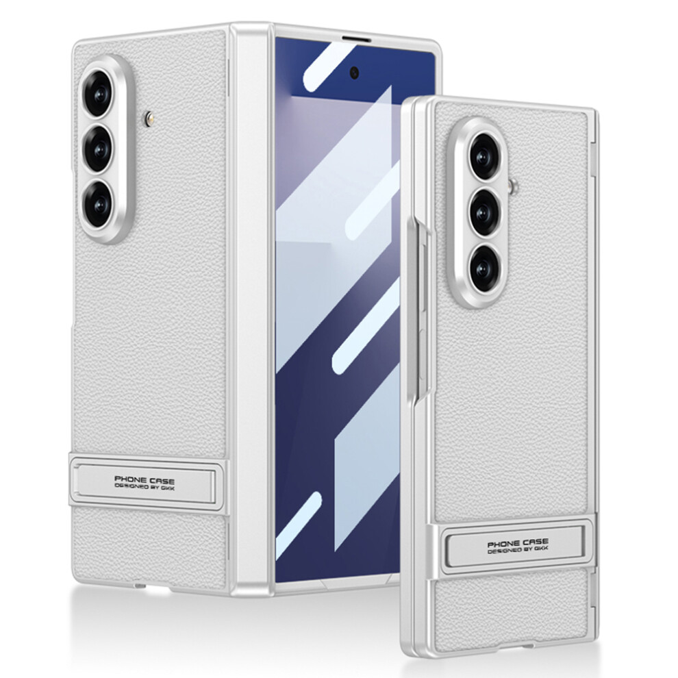 (White) Gkk For Samsung Galaxy Z Fold7 5G Kickstand Case Hinge Protection Pu Pc Tempered Glass Phone Cover White 6914292603259