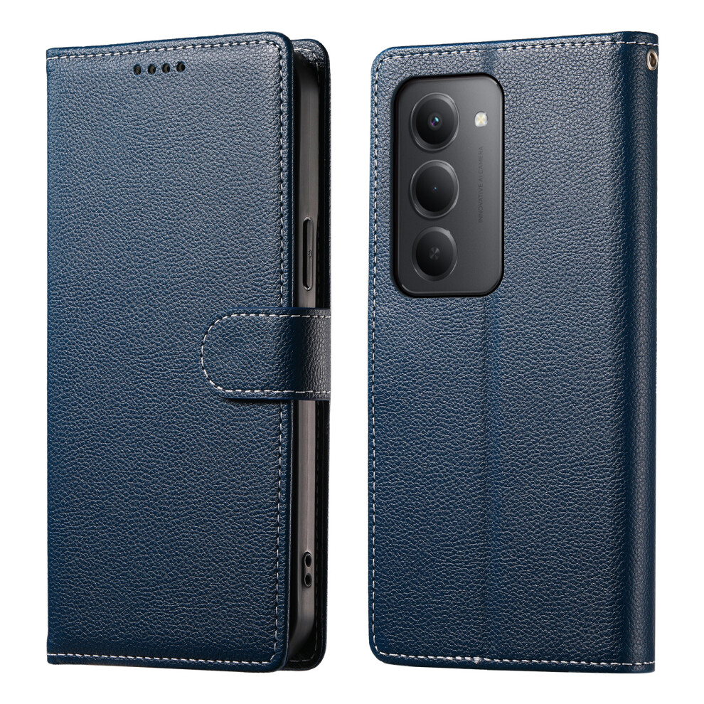 (Dark ) For Xiaomi Redmi 15 5G (Global) (169Mm) Case Magnetic Snap Litchi Texture Leather Wallet Phone Cover With Wrist Strap Blue 6914291781729