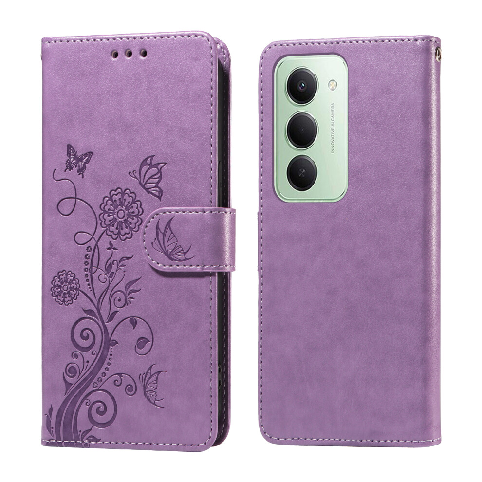 (Purple) For Xiaomi Redmi 15 5G (Global) (169Mm) Leather Case Butterfly Floral Imprint Wallet Stand Cover Purple 6914293298454