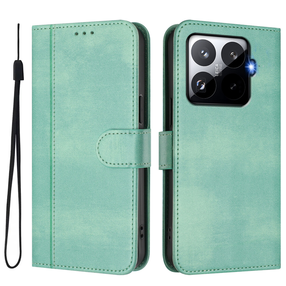 (Mint ) For Xiaomi 15T Pro Cases Wallet Stand Retro Texture Leather Phone Cover With Lanyard Green 6914293520104
