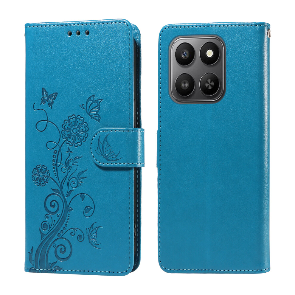 (Blue) For Honor 400 Smart 5G / 4G / X7d 4G Leather Case Butterfly Floral Imprint Wallet Stand Cover Blue 6914296552904