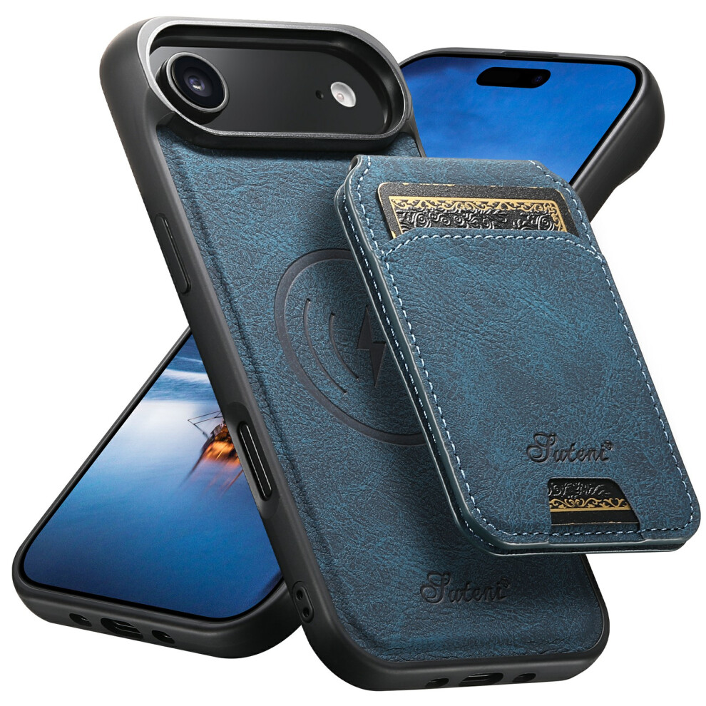 (Blue) Suteni H16 For Iphone Air Case Compatible With Magsafe Kickstand Phone Cover Detachable Card Holder Blue 6914292388941