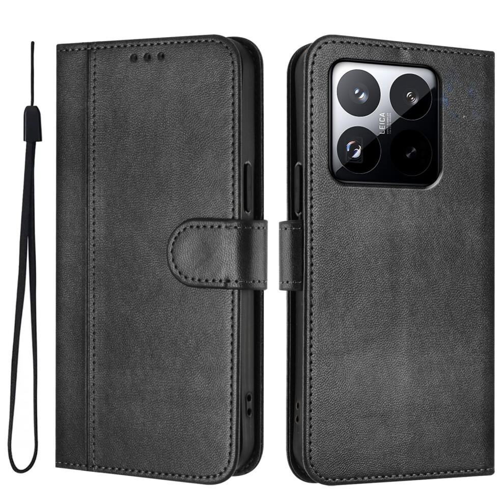 (Black) For Xiaomi 15T Cases Wallet Stand Retro Texture Leather Phone Cover With Lanyard Black 6914290378661
