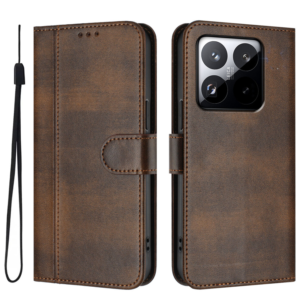 (Brown) For Xiaomi 15T Cases Wallet Stand Retro Texture Leather Phone Cover With Lanyard Brown 6914290376926