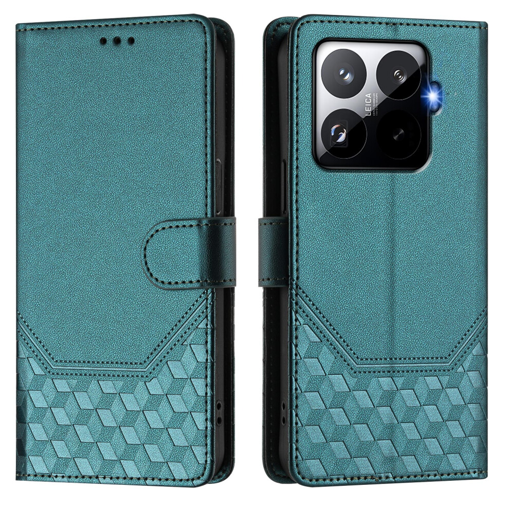(Green) For Xiaomi 15T Pro Case Imprinted Honeycomb Rfid Blocking Leather Phone Cover With Strap Green 6914296515992