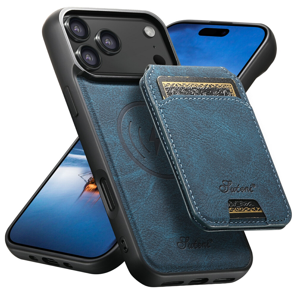 (Blue) Suteni H16 For Iphone 17 Pro Case Compatible With Magsafe Kickstand Phone Cover Detachable Card Holder Blue 6914292070761