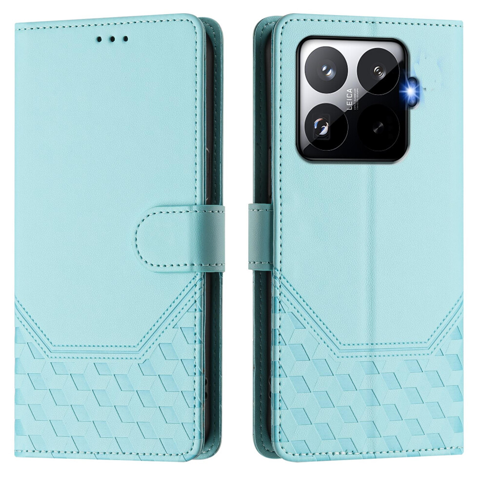 (Mint ) For Xiaomi 15T Pro Case Imprinted Honeycomb Rfid Blocking Leather Phone Cover With Strap Green 6914290022564