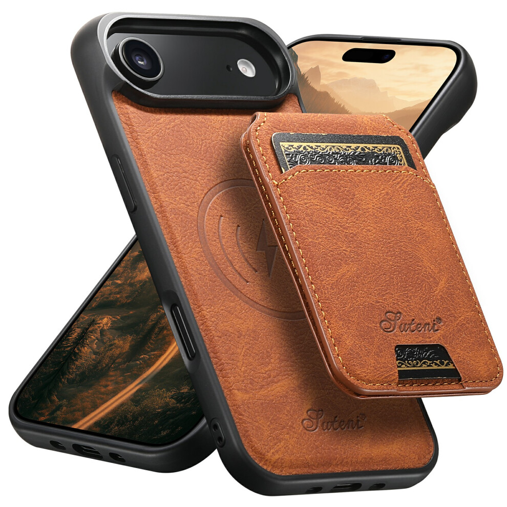(Khaki) Suteni H16 For Iphone Air Case Compatible With Magsafe Kickstand Phone Cover Detachable Card Holder 6914294405387