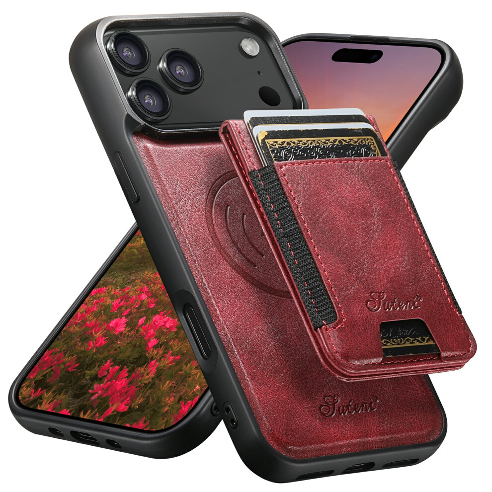 (Red) Suteni For Iphone 17 Pro Max Case Compatible With Magsafe Card Holder Kickstand Phone Cover Red 6914298012703