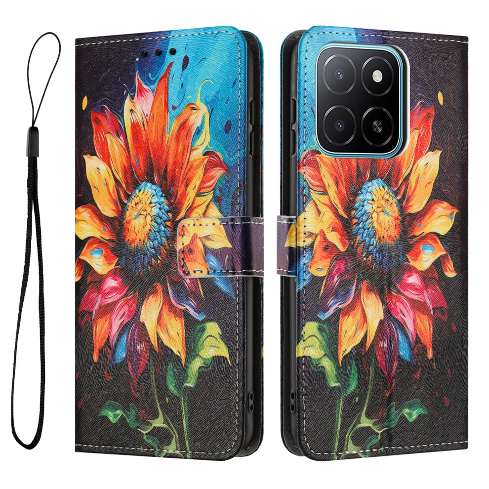 (Sunflower) For Honor X6c 4G Wallet Case Pattern Printing Pu Leather Phone Cover With Lanyard 6914294568235