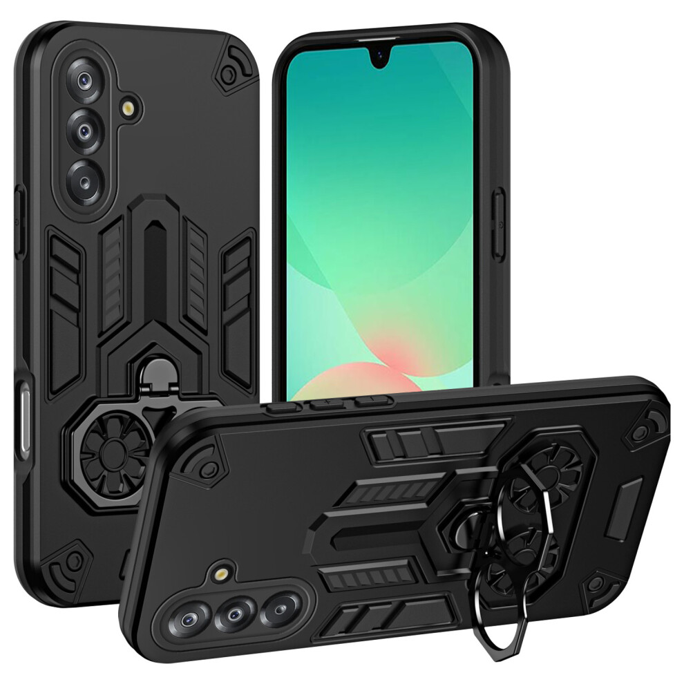 (Black) For Samsung Galaxy A26 5G Case Ring Holder Kickstand Pc + Tpu Shockproof Phone Cover Black 6914298240533