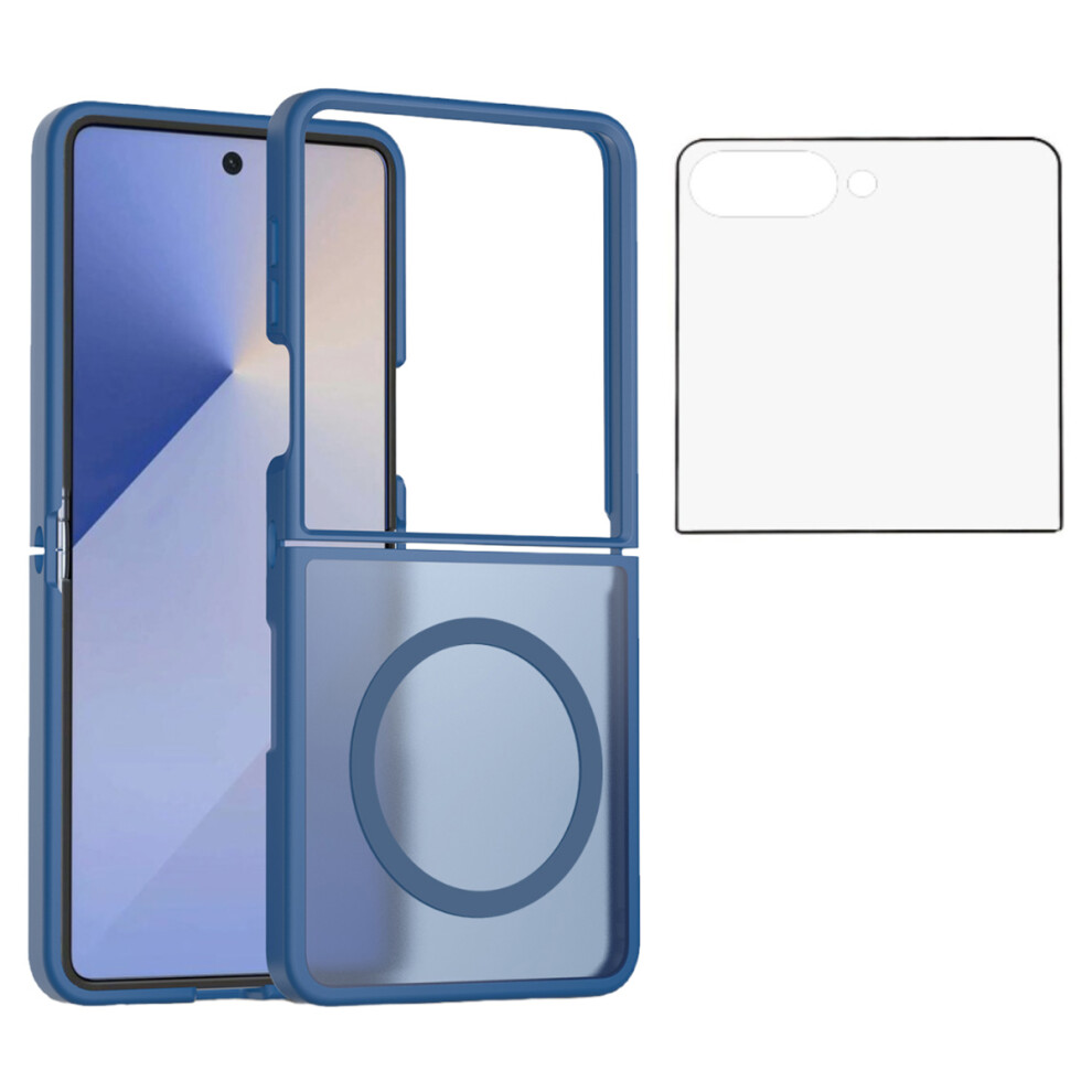 (Sapphire) For Samsung Galaxy Z Flip7 5G Case Pc + Tpu Kickstand Phone Cover With Tempered Glass Screen Film Blue 6914292437953