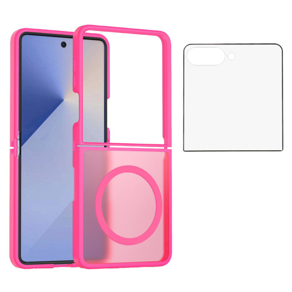 (Rose) For Samsung Galaxy Z Flip7 5G Case Pc + Tpu Kickstand Phone Cover With Tempered Glass Screen Film 6914294287846