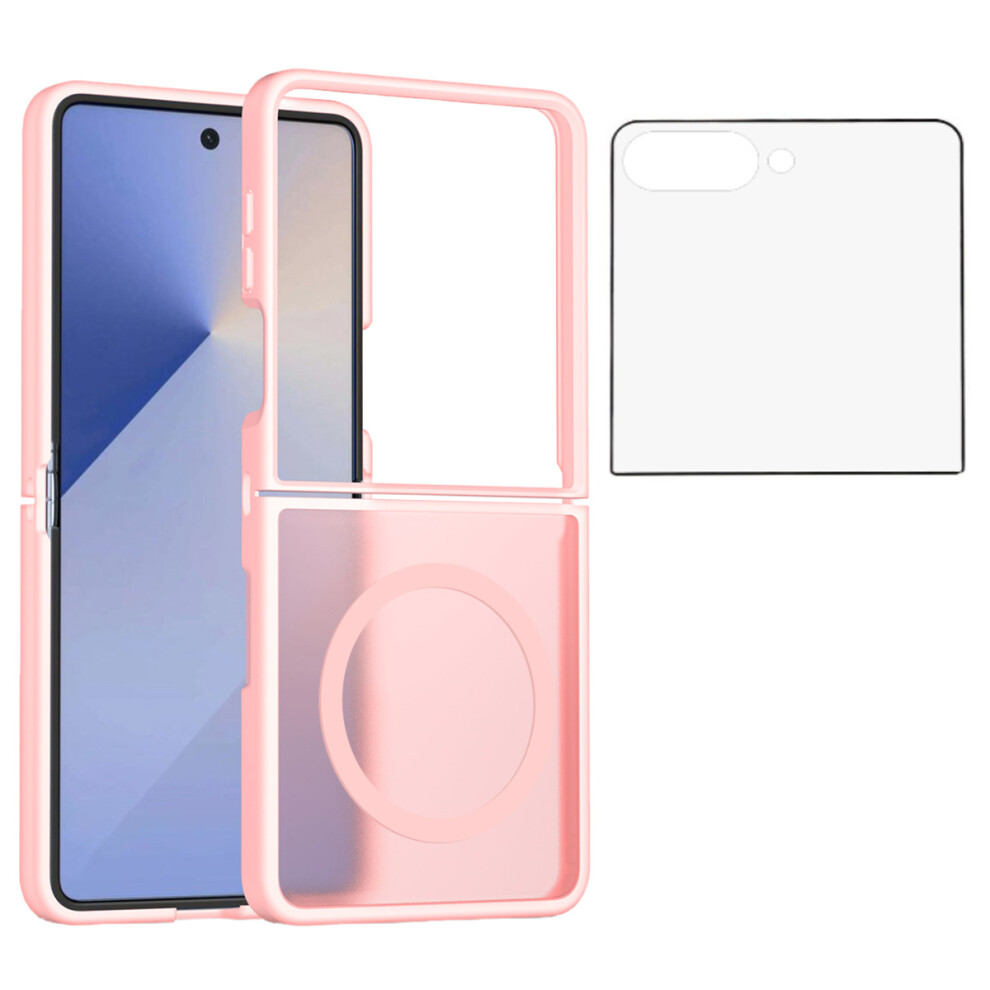 (Light ) For Samsung Galaxy Z Flip7 5G Case Pc + Tpu Kickstand Phone Cover With Tempered Glass Screen Film Pink 6914297567402