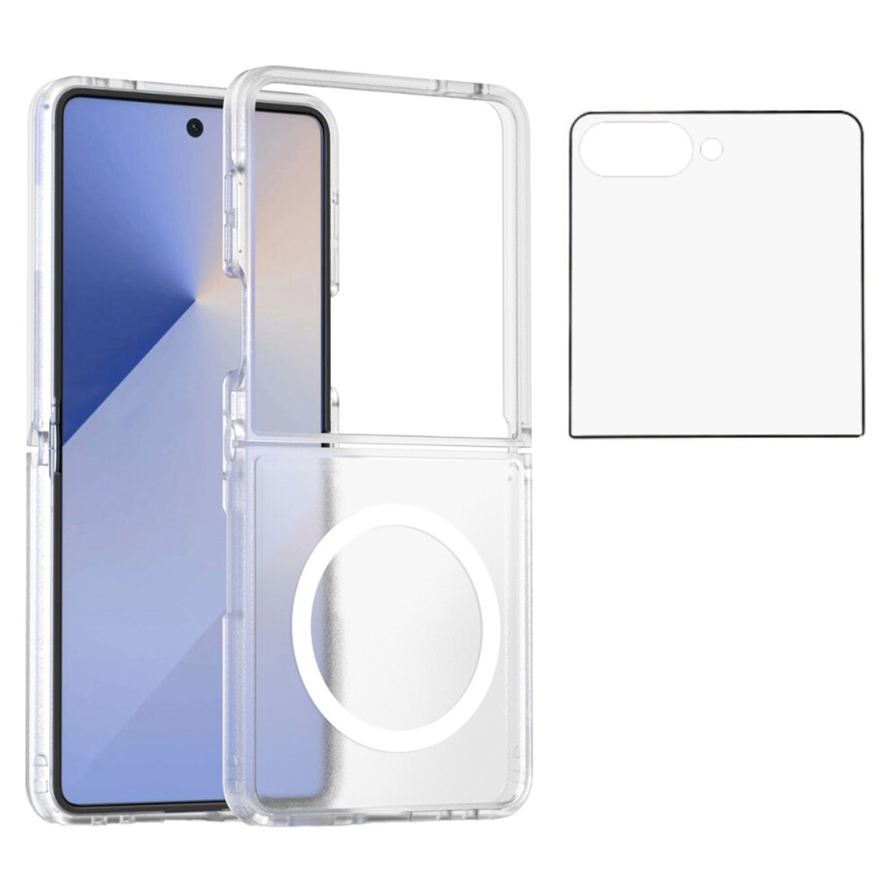 (Translucent) For Samsung Galaxy Z Flip7 5G Case Pc + Tpu Kickstand Phone Cover With Tempered Glass Screen Film 6914292350337