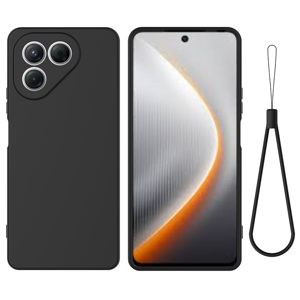 (Black) For Tecno Pova 7 Neo 4G Liquid Silicone Case Phone Back Cover With Hand Strap Black 6914299862079