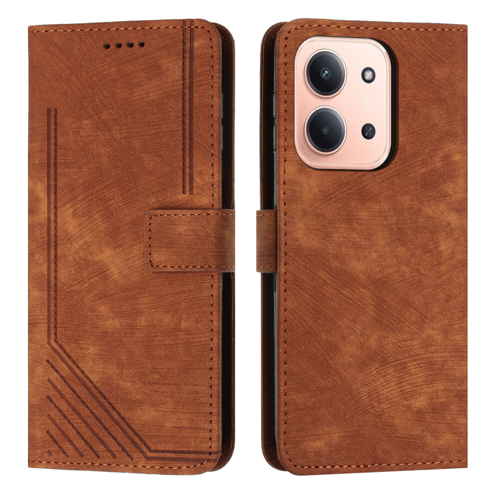 (Brown) For Xiaomi Redmi 15C 4G (Global) (171Mm) / Poco C85 4G (171Mm) Stand Case Imprinted Lines Leather Phone Cover Brown 6914292622977