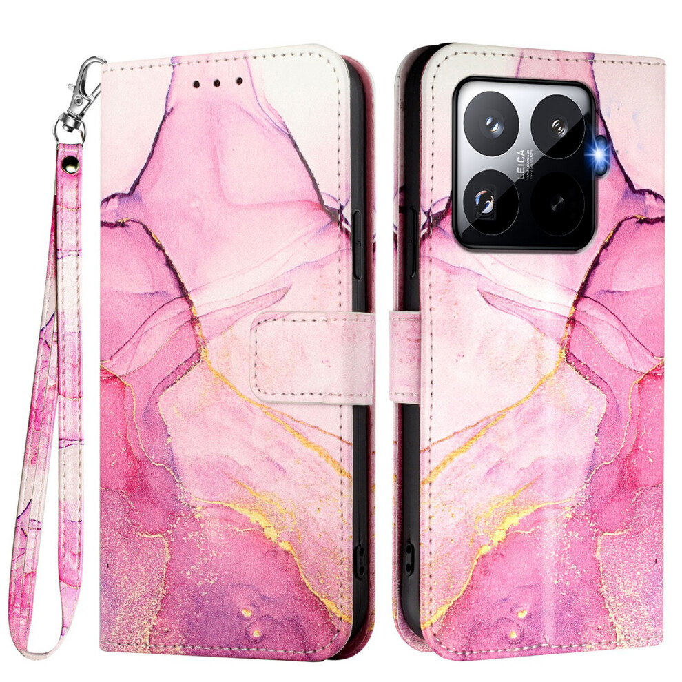 (Pink / Purple / Gold Ls001) For Xiaomi 15T Pro Case With Strap Marble Pattern Leather Phone Cover Card Holder Pink,Gold,Purple 6914298940273